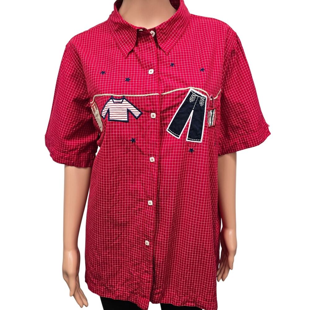 VINTAGE BOBBIE BROOKS Shirt Plus 18W 20W Button down Embroidered Clothesline - Picture 3 of 12